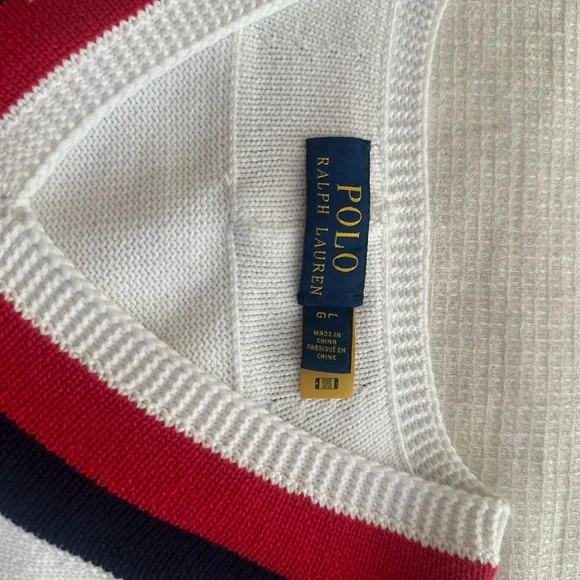 Polo by Ralph Lauren White V-Neck US Open Cricket Sweater
